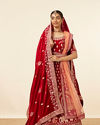 Mohey Women Dark Red Velvet Embroidered Bridal Lehenga image number 0