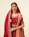 Mohey Women Dark Red Velvet Embroidered Bridal Lehenga