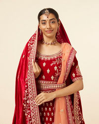 Mohey Women Dark Red Velvet Embroidered Bridal Lehenga
