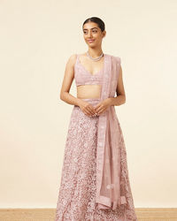 Mohey Women Light Purple Net Stone Embroidered Lehenga