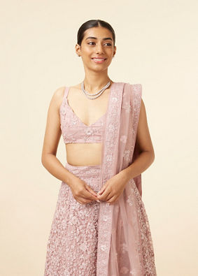 Mohey Women Light Purple Net Stone Embroidered Lehenga