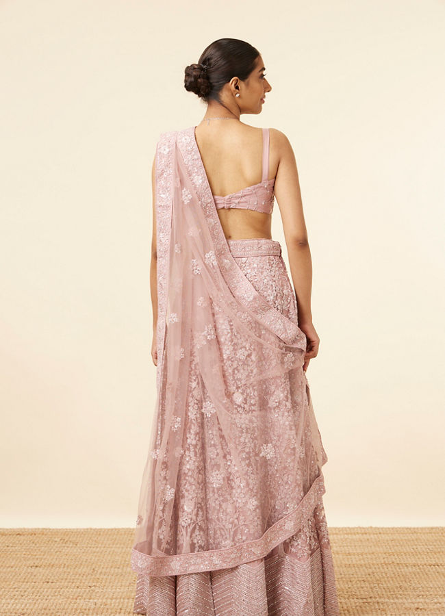 Mohey Women Light Purple Net Stone Embroidered Lehenga