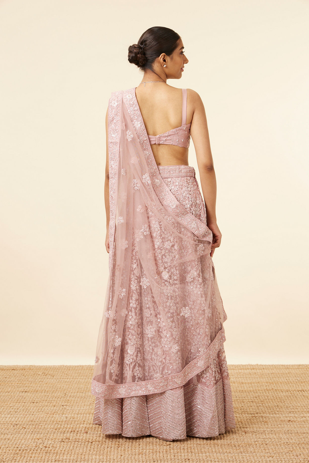 Mohey Women Light Purple Net Stone Embroidered Lehenga