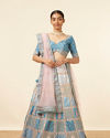 Teal Blue Block Patterned Lehenga image number 0