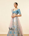 Teal Blue Block Patterned Lehenga image number 2