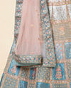 Teal Blue Block Patterned Lehenga image number 4