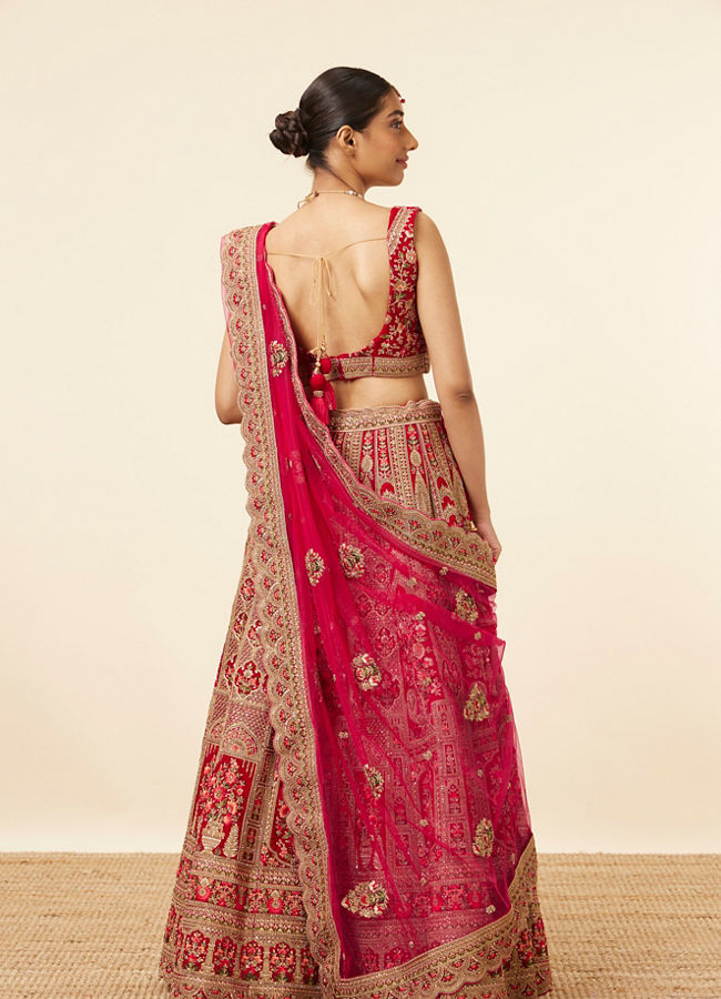 Mohey Women Rani Floral Patterned Bridal Lehenga