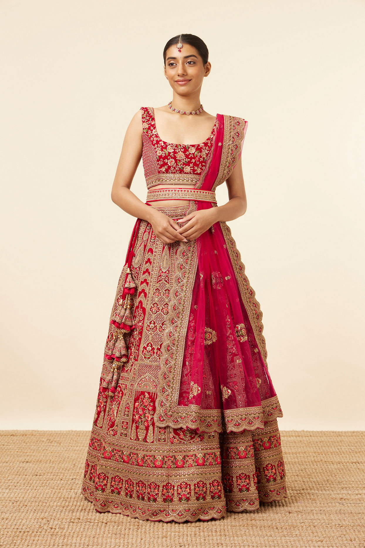 alt message - Mohey Women Rani Floral Patterned Bridal Lehenga image number 0