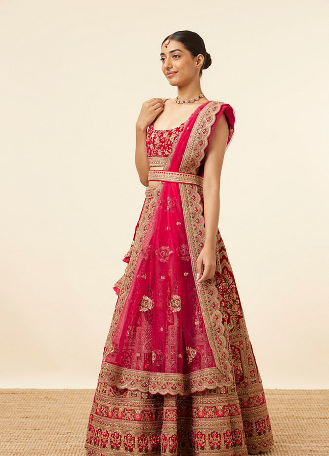 Mohey Women Rani Floral Patterned Bridal Lehenga