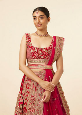 Mohey Women Rani Floral Patterned Bridal Lehenga