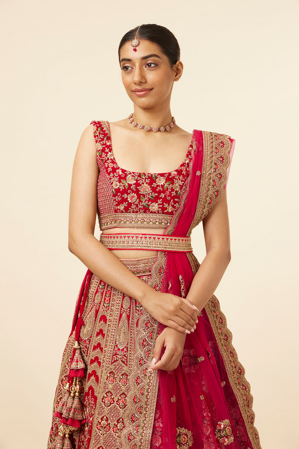 Mohey Women Rani Floral Patterned Bridal Lehenga