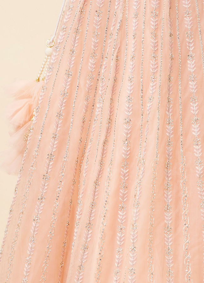 Mohey Women Peach Pink Net Floral Patterned Lehenga