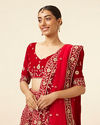 Mohey Women Red Velvet Stone Work Zari Bridal Lehenga
