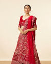 Mohey Women Red Velvet Stone Work Zari Bridal Lehenga