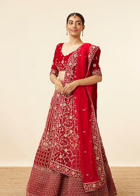 Dark Red Stone Embellished Bridal Lehenga image number 2