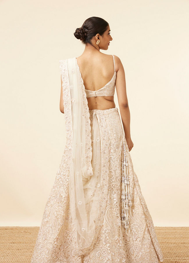 Mohey Women Dark Cream Bel Buti Patterned Bridal Lehenga
