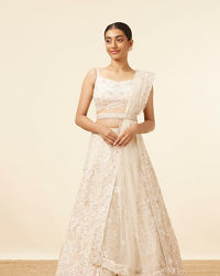 Mohey Women Dark Cream Bel Buti Patterned Bridal Lehenga