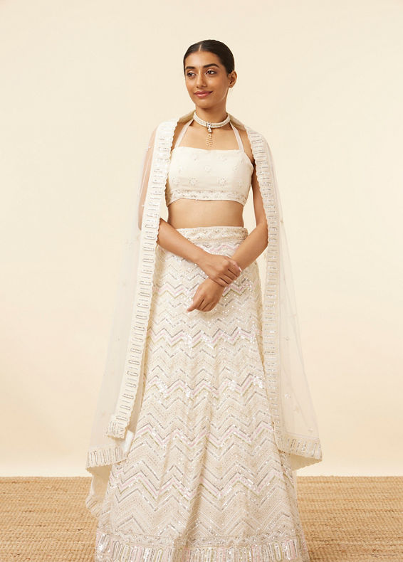 Mohey Women Light Cream Patterned Lehenga