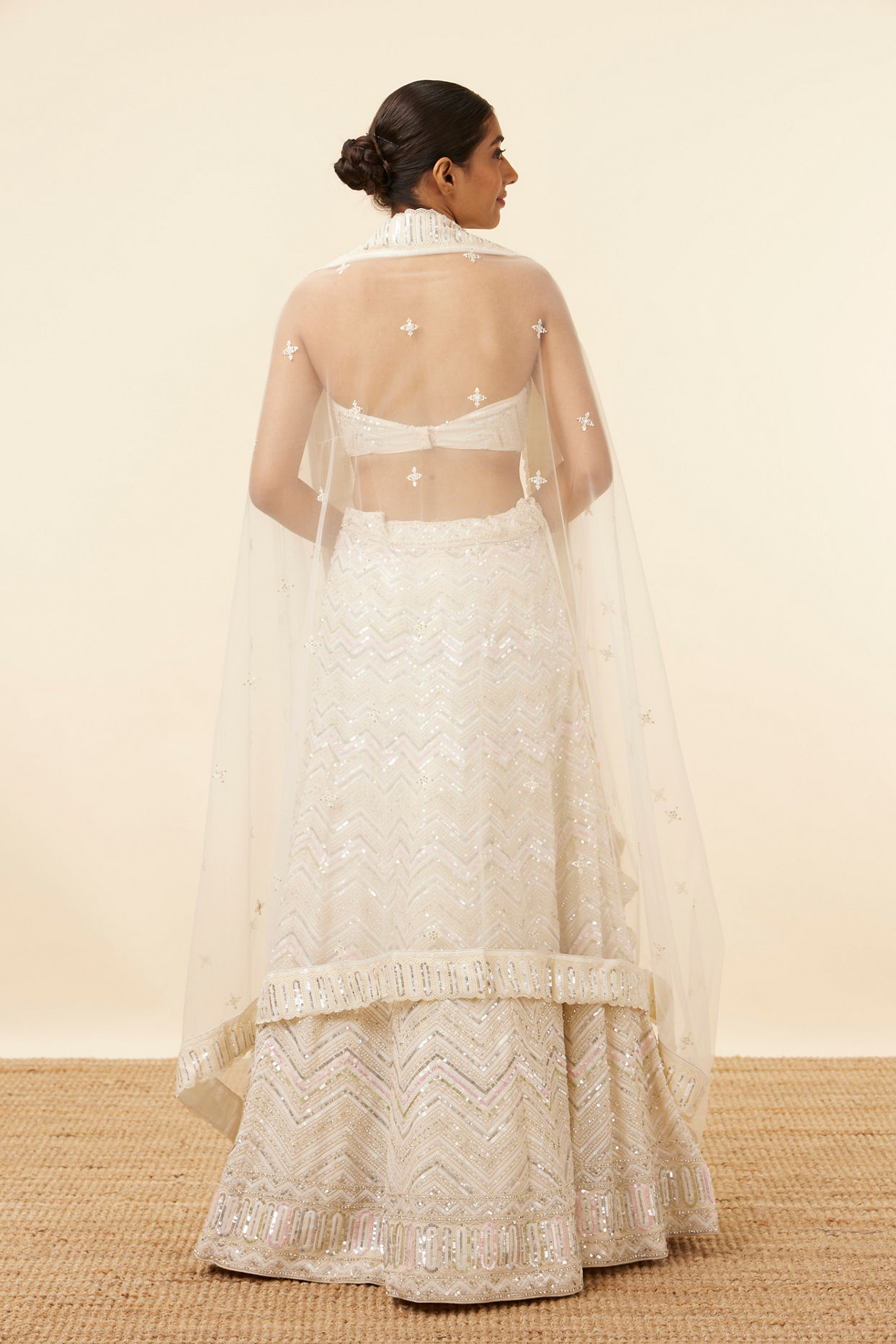 Mohey Women Light Cream Patterned Lehenga