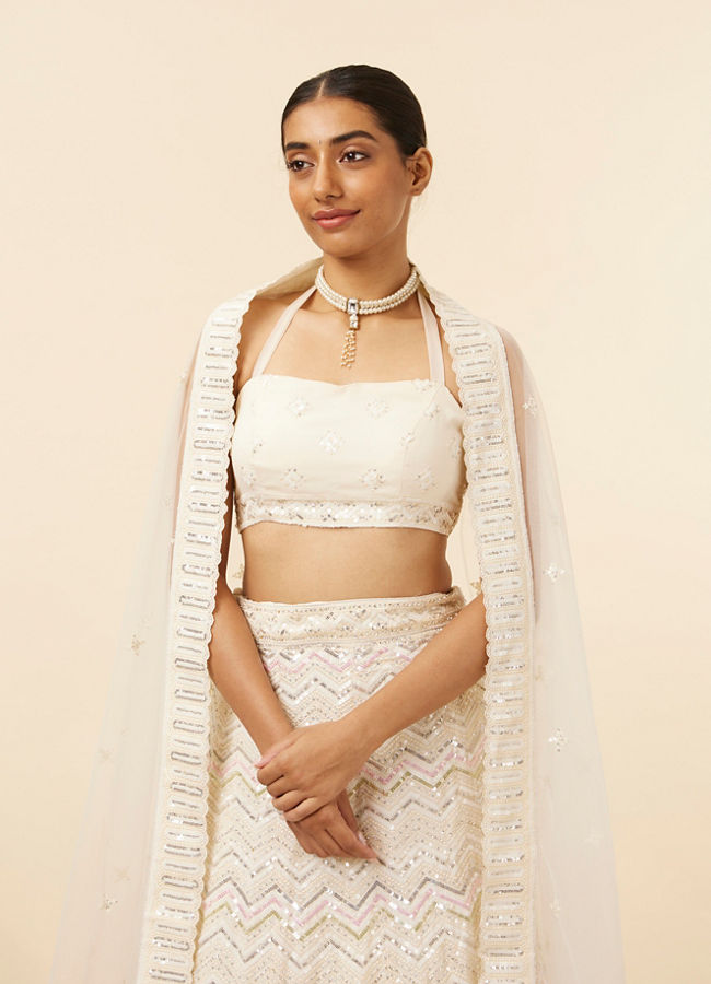 Mohey Women Light Cream Patterned Lehenga