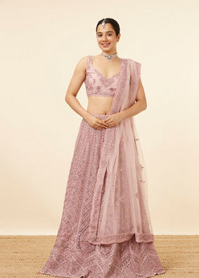 Purple Net Mirror Work Lehenga image number 0