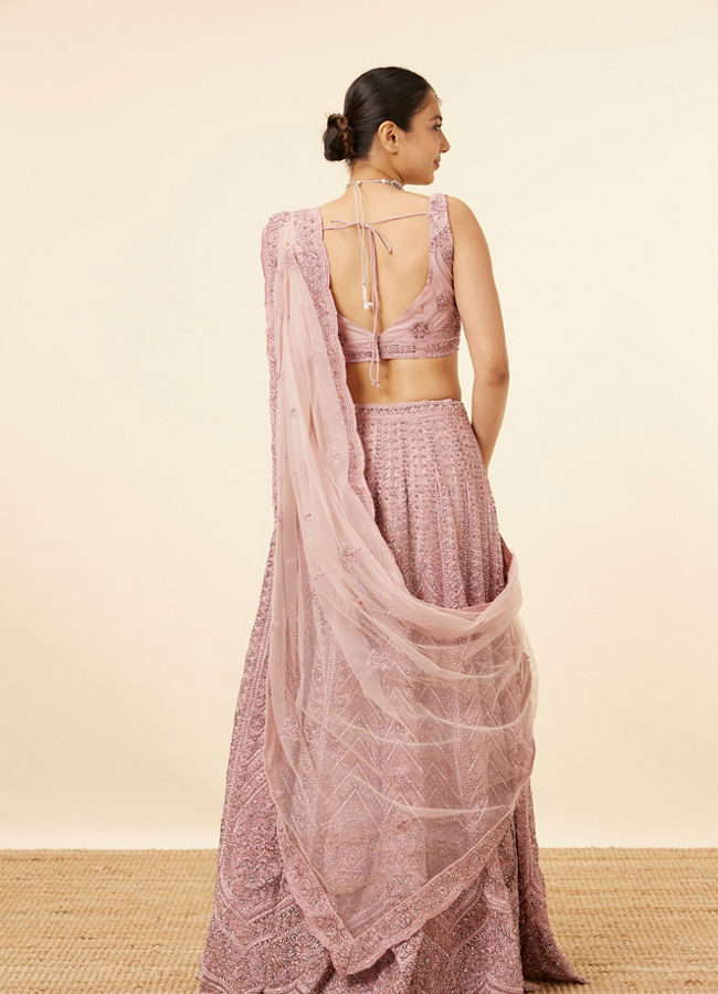 Mohey Women Purple Net Mirror Work Bridal Lehenga