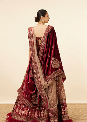 Fawn Velvet Bridal Lehenga image number 3