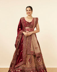 Mohey Women Fawn Velvet Bridal Lehenga