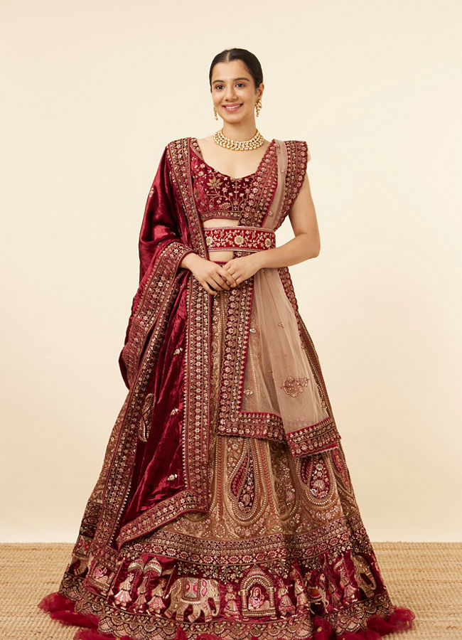 Fawn Velvet Bridal Lehenga image number 0