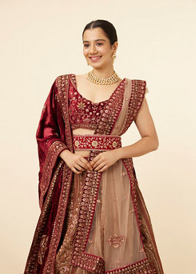 Fawn Velvet Bridal Lehenga image number 1