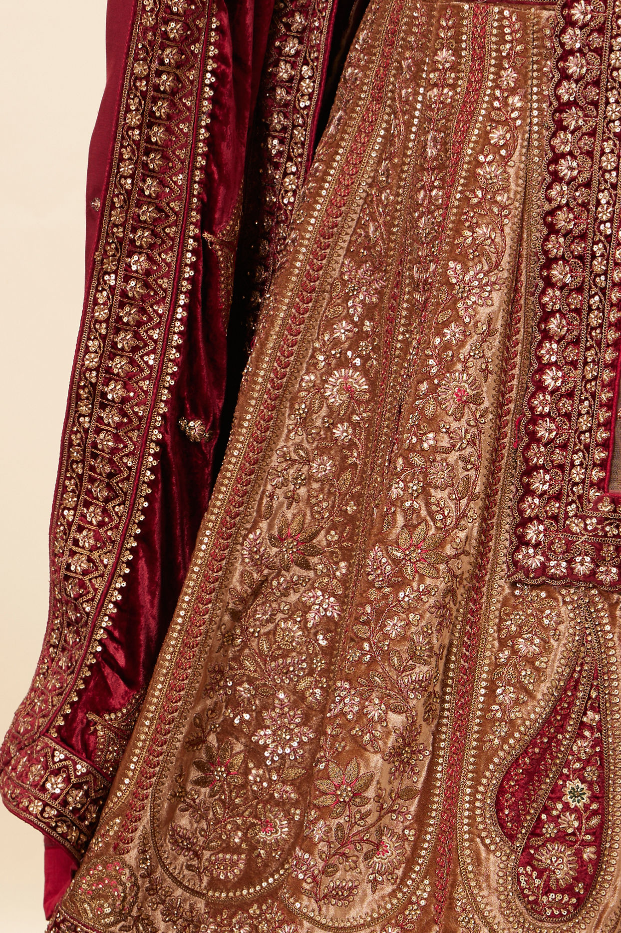 Fawn Velvet Bridal Lehenga image number 4