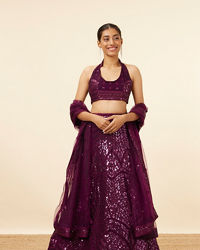 Mohey Women Wine Sequined Cocktail Lehenga