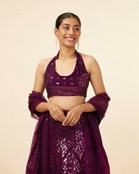 Mohey Women Wine Sequined Cocktail Lehenga