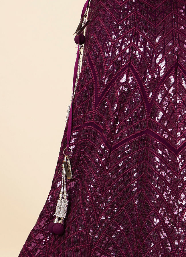 Mohey Women Wine Sequined Cocktail Lehenga