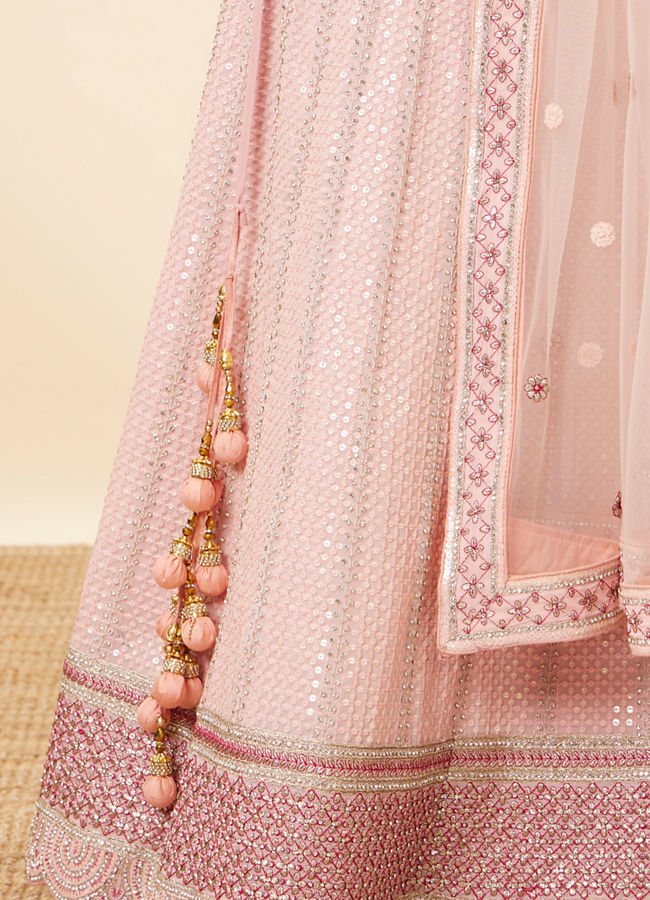 Mohey Women Pink Sequined Lehenga with Zari Work