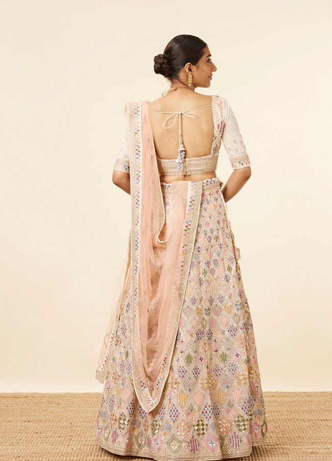 Dark Cream Multi colored Lehenga image number 3