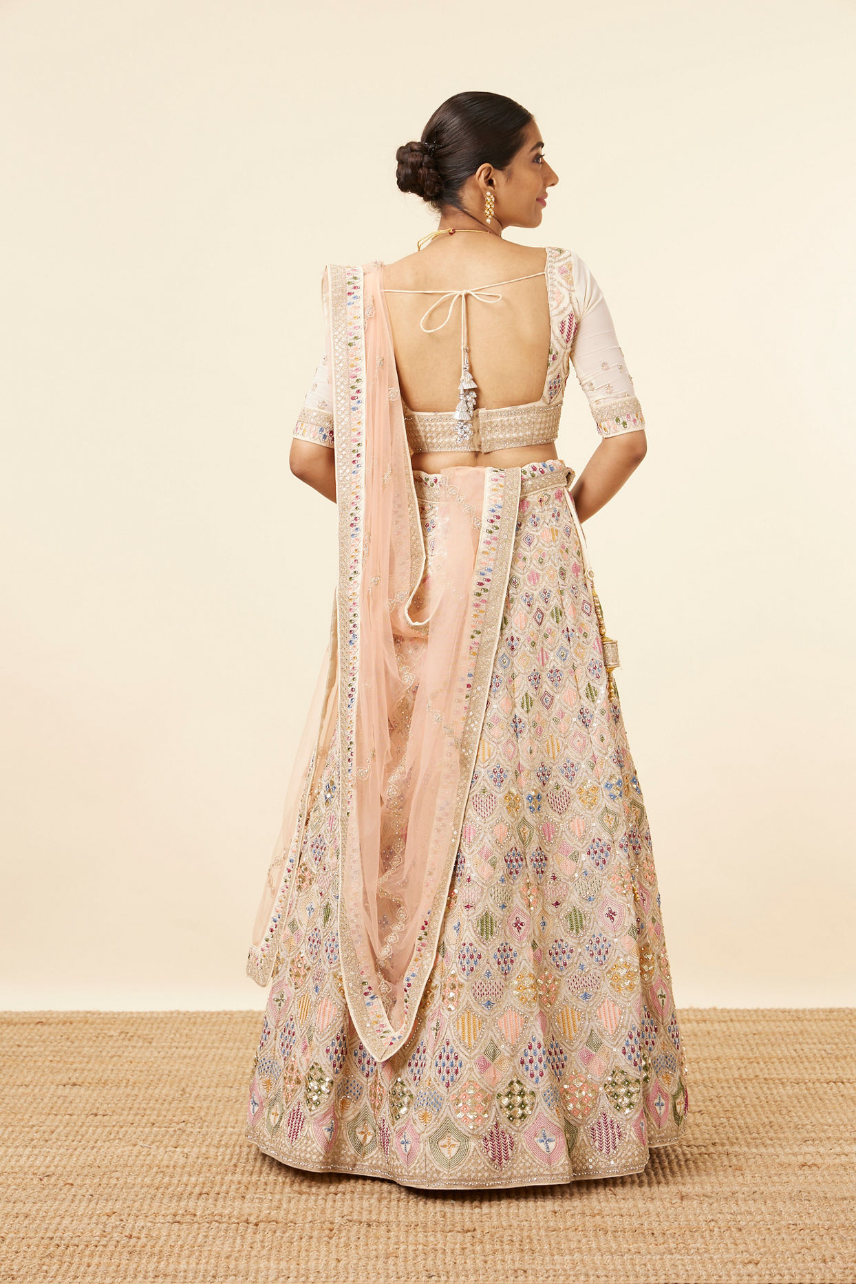 Mohey Women Dark Cream Multi colored Lehenga