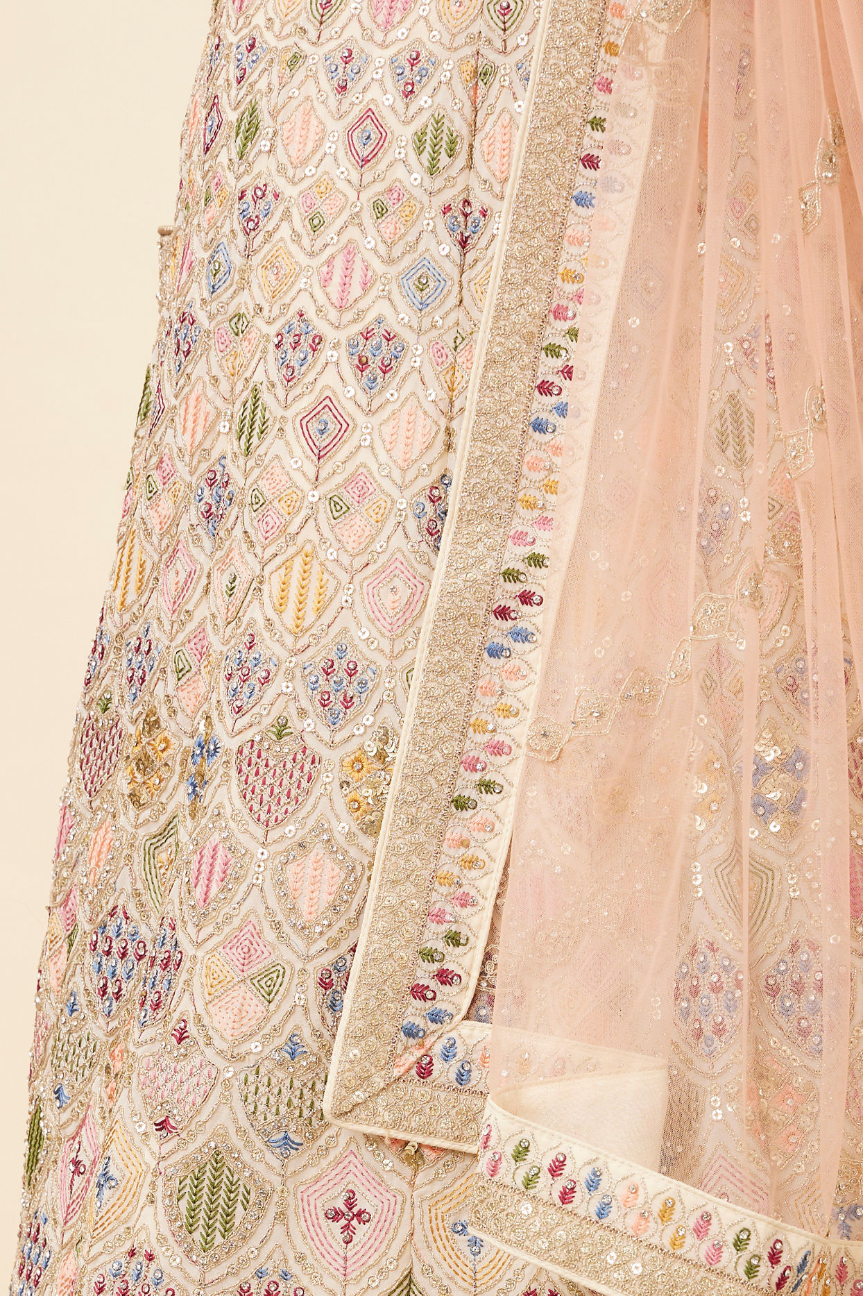 Dark Cream Multi colored Lehenga image number 4