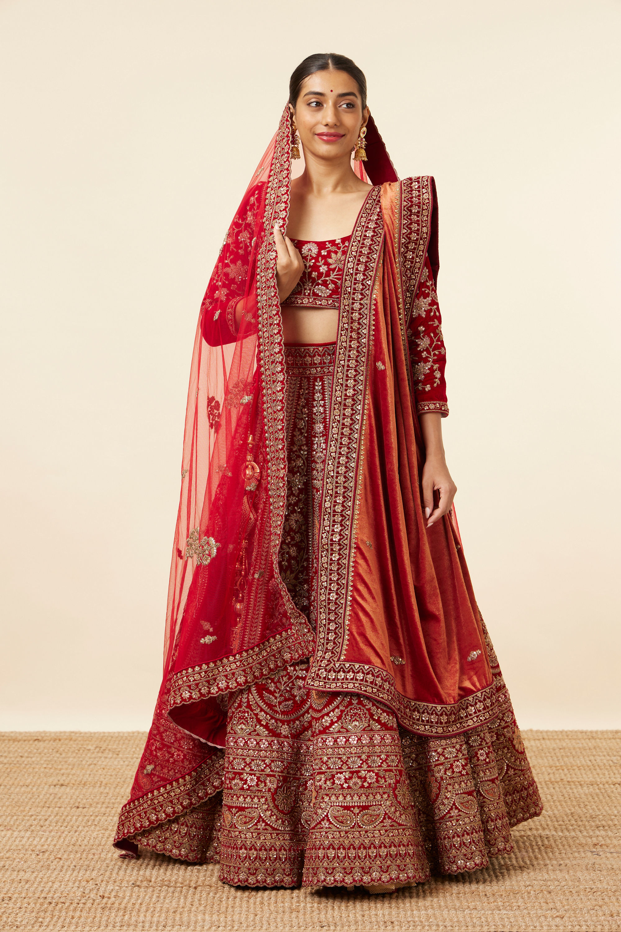 Mohey Women Berry Red Embroidered Bridal Lehenga