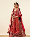 alt message - Mohey Women Berry Red Embroidered Bridal Lehenga image number 2