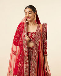 Mohey Women Berry Red Embroidered Bridal Lehenga