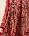 alt message - Mohey Women Berry Red Embroidered Bridal Lehenga image number 4