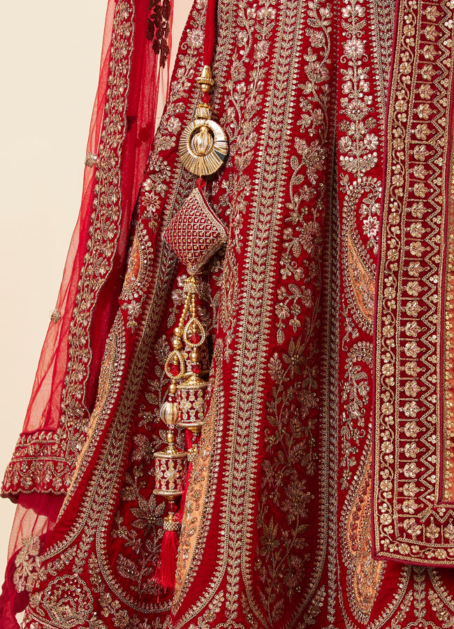 Berry Red Embroidered Bridal Lehenga image number 4