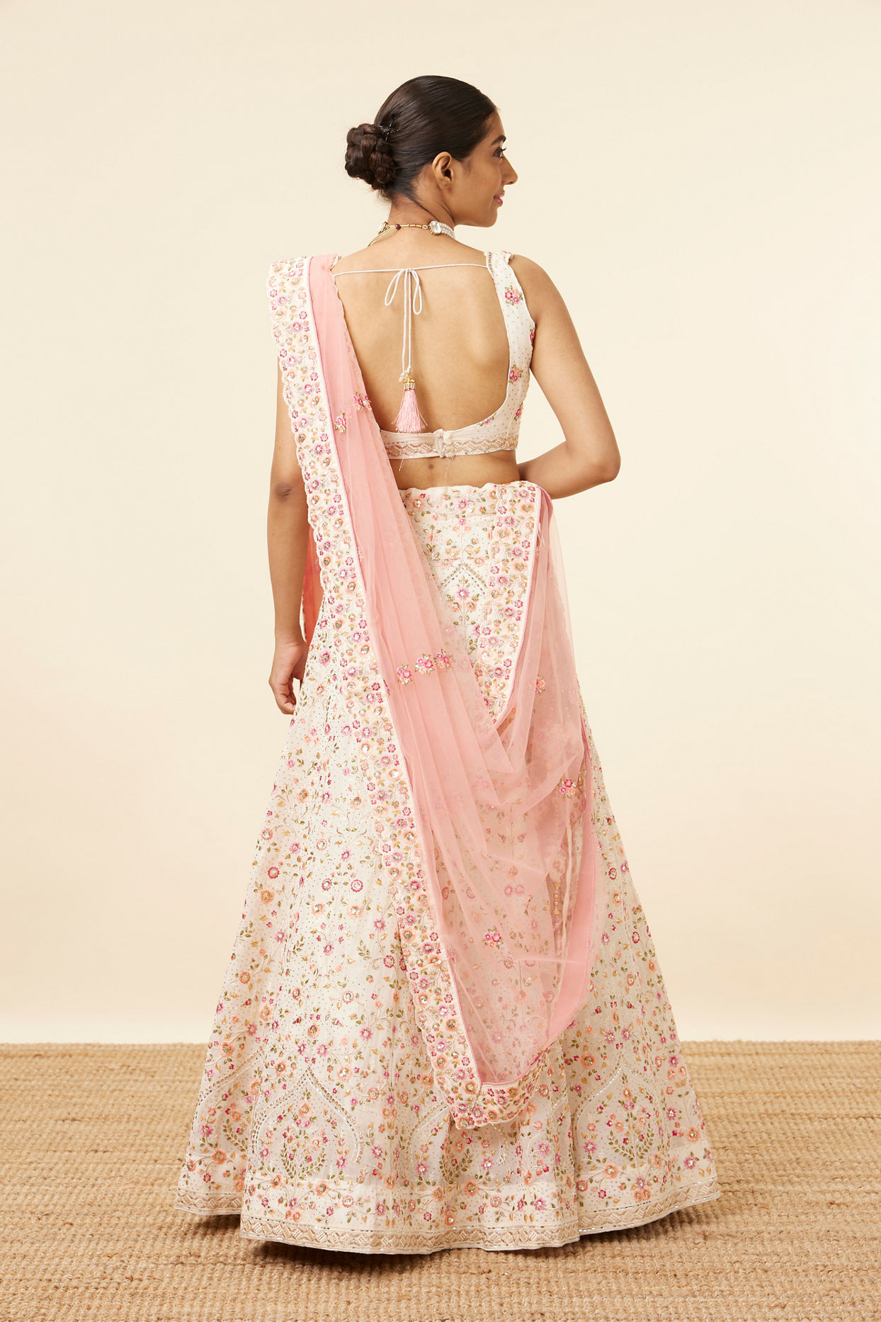 Mohey Women Peach Georgette Embroidered Thread Work Lehenga