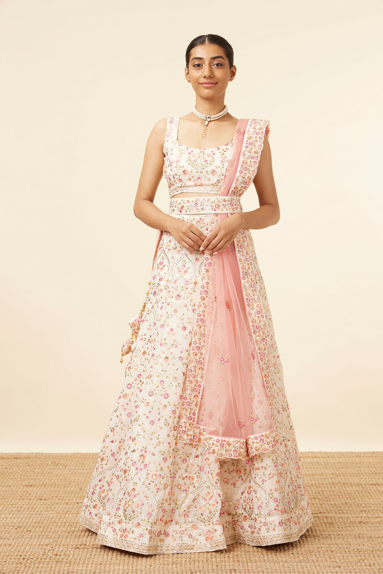 Peach Bel Buti Patterned Lehenga image number 0