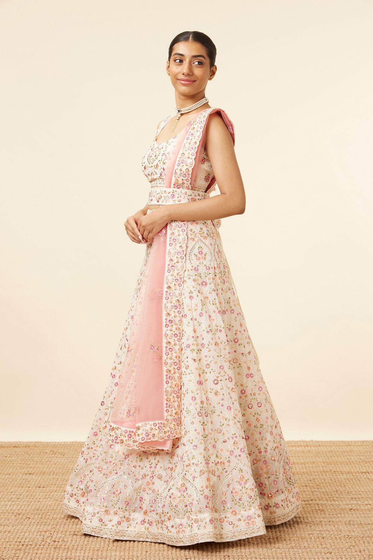 Mohey Women Peach Georgette Embroidered Thread Work Lehenga