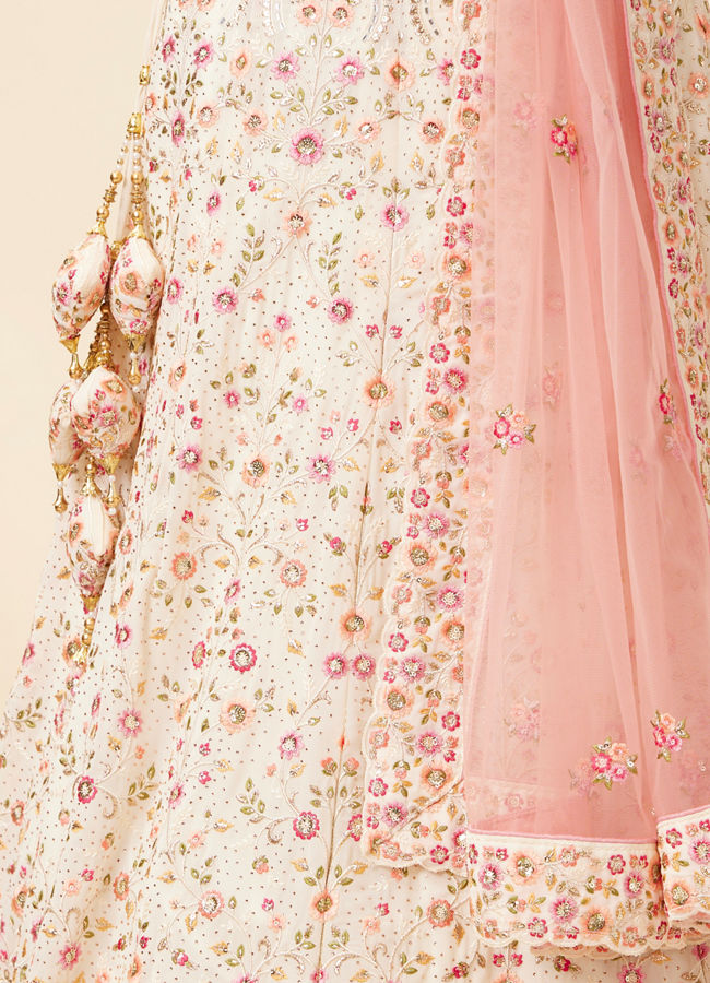 Mohey Women Peach Georgette Embroidered Thread Work Lehenga