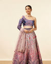 Rosewater Pink - Midnight Sapphire Blue Paisley Patterned Lahenga image number 0