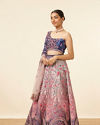 Rosewater Pink - Midnight Sapphire Blue Paisley Patterned Lahenga image number 2