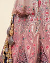 Rosewater Pink - Midnight Sapphire Blue Paisley Patterned Lahenga image number 4